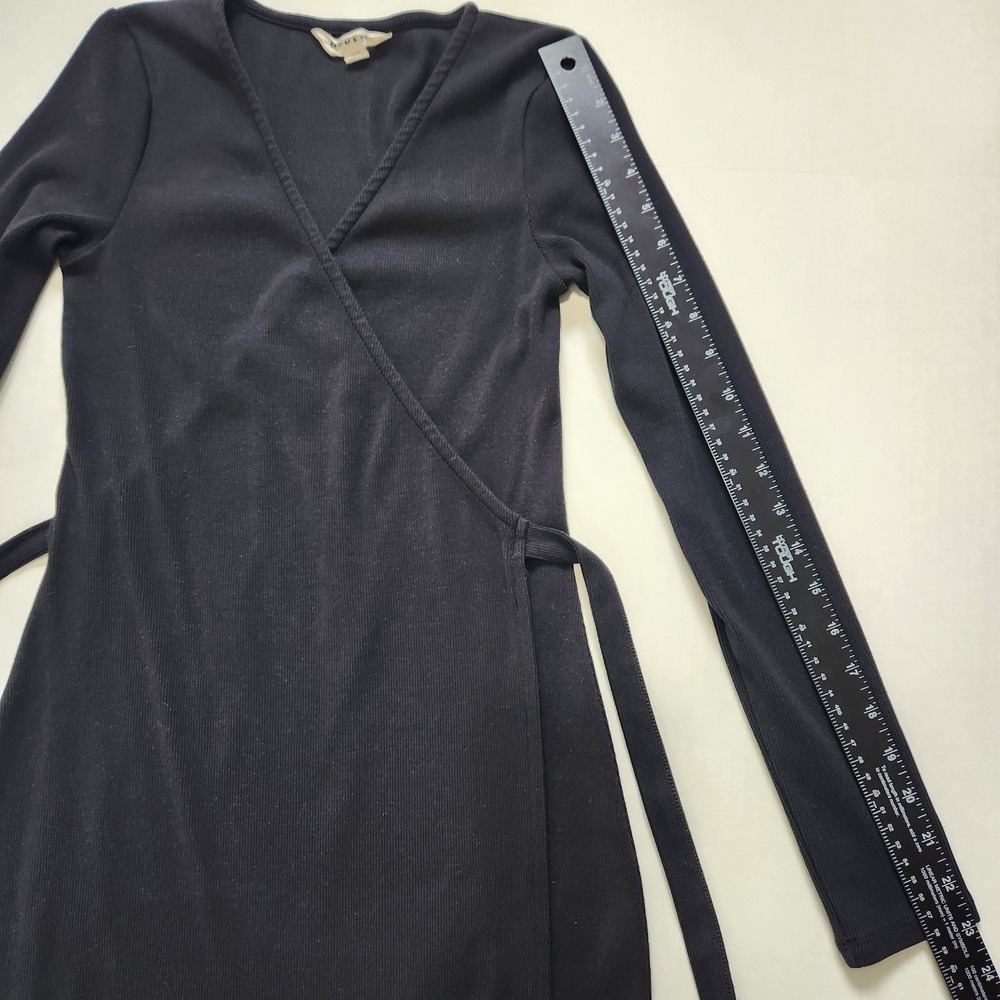 Boden Black Ribbed Knit Long Sleeve Wrap Dress D0777 Cotton Tencel Modal US 4R - Picture 8 of 10